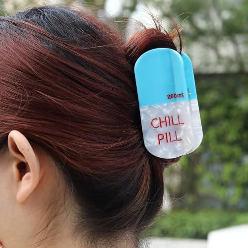 Large Chill Pill Hair Claw Clip Pharmacy Claw Clips Personalized Fun Summer Acetate Hair Accessories for Women,200mg