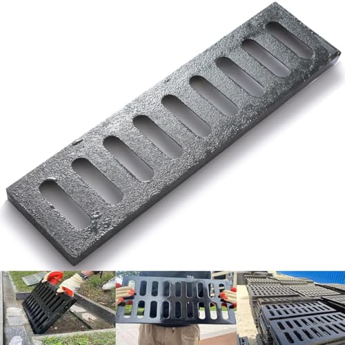 Image of Cast Iron Drain Grate, 17 * 4in Heavy Duty Outdoor Drain Cover, B125 Class Channel Grate, Metal Sewer Grate, Black Square Drainage Grate for Concrete Floor, Yard, Driveway & Garage.