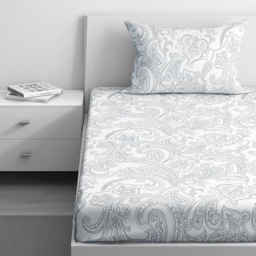 Image of Wakefit 100% Cotton 200 TC Flat Printed Bedsheet, Paisley Single Size (90x60 inches) / (2.29m*1.52m) with 1 Pillow Cover Paisley, Single