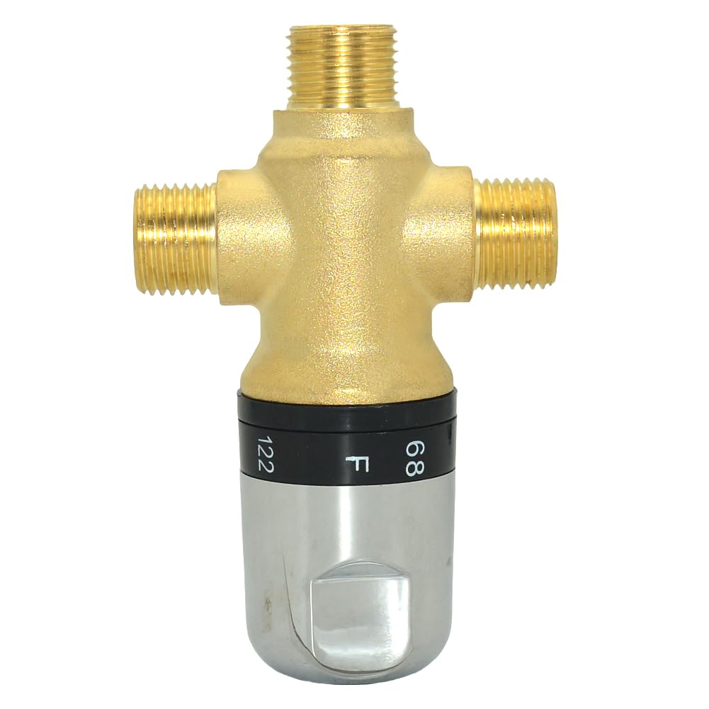 Valvola miscelatrice termostatica, in ottone massiccio, valvola termostatica per doccia, filettatura NPT da 1/2", valvola miscelatrice per scaldabagno per docce da bagno, sistemi solari e