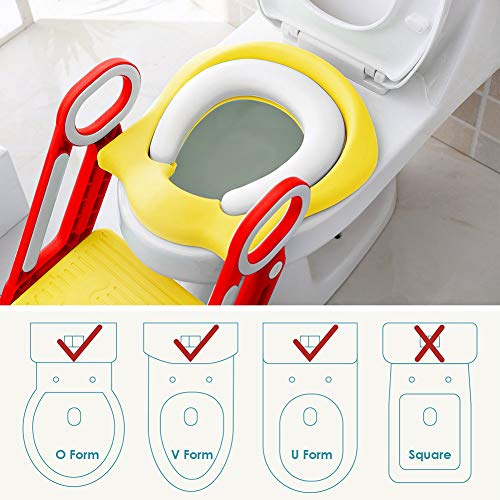 Mangohood Potty Training Toilet Seat with Step Stool Ladder for Boys and Girls Baby Toddler Kid Children Toilet Training Seat Chair with Handles Padded Seat Non-Slip Wide Step (Red Yellow)