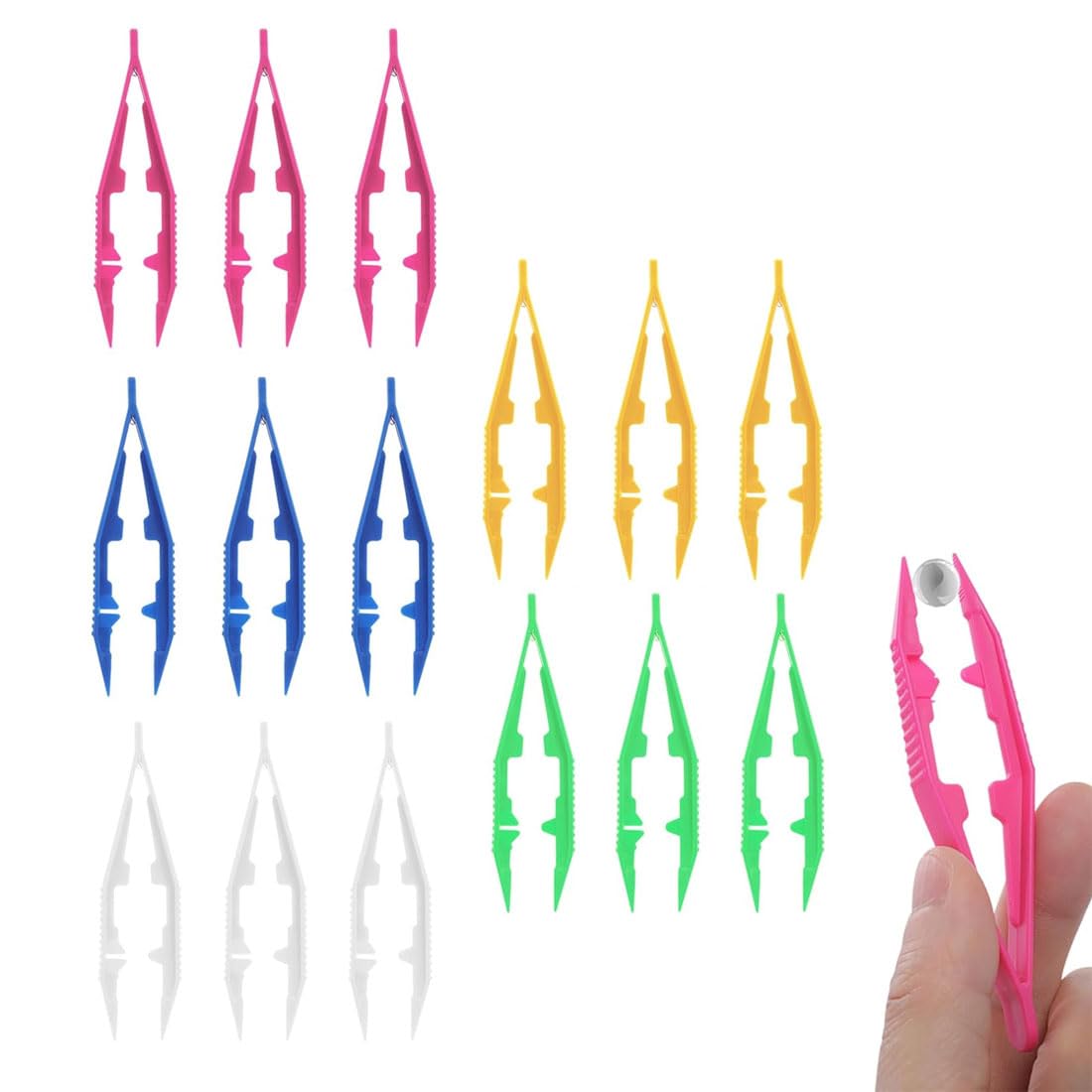 Pinzas Manualidades - 15 pcs Pinzas de plástico Paquete,10 cm Pinzas de Primeros Auxilios Pinzas de Cuentas a Granel para fusibles para niños Hechos a Mano Manualidades
