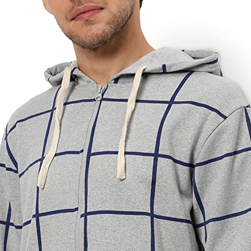 Image of CAHOOT Men's Dark Blue Zip-Front Hoodie with Contrast Drawstring for Casual Wear | Long Sleeve | Hooded Neck | Zipper Closure | Cotton Sweatshirt Crafted with Comfort Fit for Everyday Wear