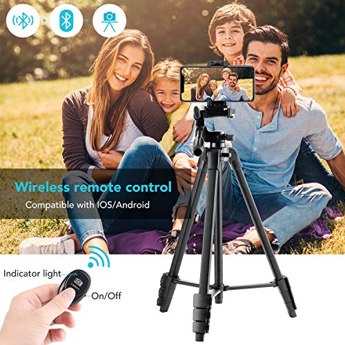 Tripé Eocean para Câmeras e Celularer 136cm / 54'' de Alumínio, com Controle Remoto e Bluetooth
