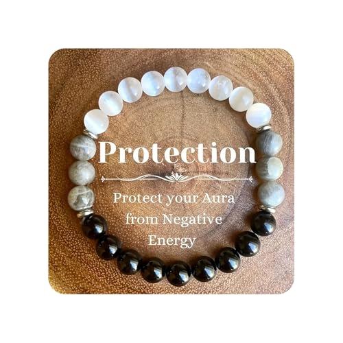 TUBIANCA Obsidian Labradorite Cat Eye Stone Bracelet – Natural Healing Crystal Energy Jewelry for Protection, Balance & Positive Energy – Handmade Gemstone Beaded Bracelet for Men & Women