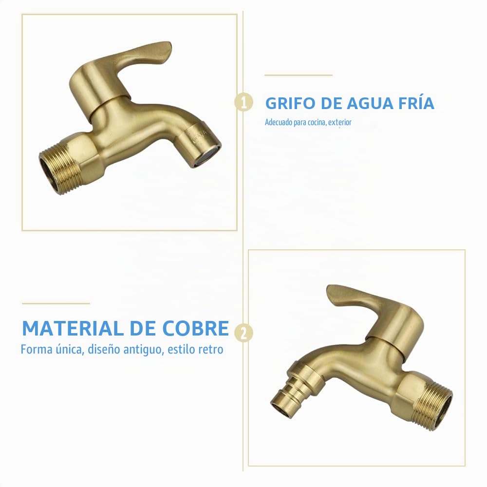 Grifo de extremo de manguera de latón de 3/4 ", kit de grifo de jardín para exteriores, grifo de agua de latón, grifo de asignación, grifo de lavadora para uso en exteriores/interiores