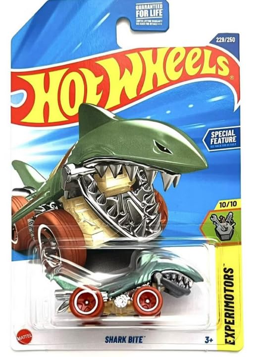 Hot Wheels Shark Bite [Green W/Red/Orange Wheels], Treasure Hunt! Experimotors 10/10, 229/250, 1:64 Scale Diecast Vehicle