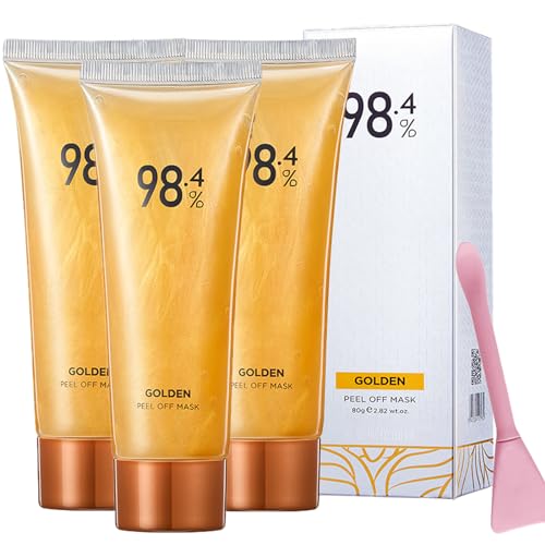 NEWUREHO 3 Pack 98.4% Gold Peel Off Facial Mask, Golden Exfoliating Mask for Blackhead and Pore Cleansing, Gold Foil Tear off Mask Anti-Aging Anti-wrinkle Reduces Fine Lines and Deep Cleansing