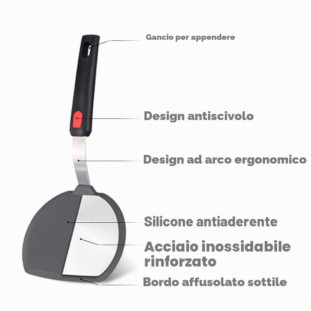Tenta Kitchen Spatola da cucina in silicone, resistente al calore fino a 315,6 °C, per pentole antiaderenti, ampia spatola per pancake per cucinare e cuocere