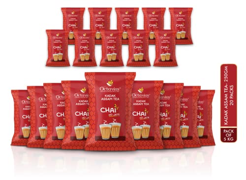 Image of Octavius Kadak Assam Tea - 250 Gms (125 Cups) Pack Of 20 | Extra Strong Assam Chai | Black Tea | Kadak Strong Chai | Powder | Garden Fresh.