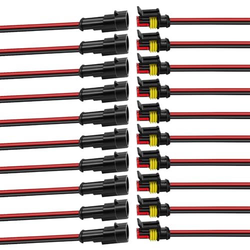 10Pcs Car Waterproof Electrical Connector 2 Pin Connector 16 AWG 2 Wire Waterproof Connector Car Electrical Connectors for Automobiles Trucks Boats Motorcycles and Other Electrical Connections