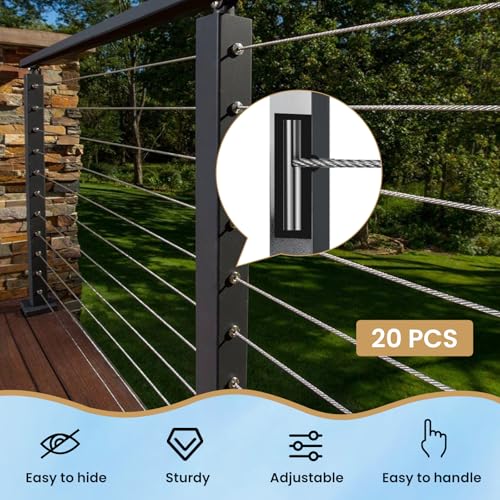 WhSunVo 20Pcs Cable Railing Hardware Kit 316 Stainless Steel Terminal Toggle Anchor Angle 1/8inch Adjustable Invisible Cable Railing Kit Reusable Invisible Tensioner for Wire Rope Angle Washers