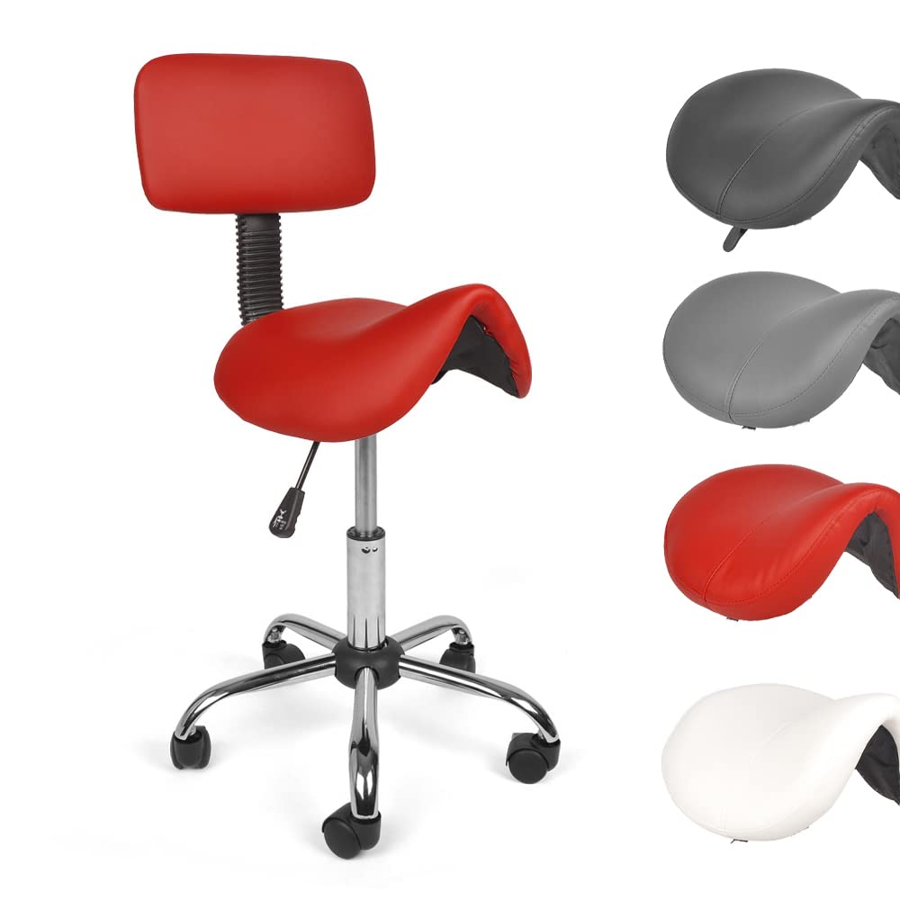 Mingone Tabouret de travail ergonomique pivotant à 360° - Hauteur réglable - Avec dossier à roulettes - Rouge
