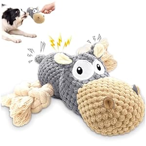AEITPET Squeaky Dog Toys for Boredom Small Medium Large Dogs, Interactive Dog Toy with Rope Legs, Cuddly Stuffed Soft Plush Puppy Dog Toys with Crinkle Paper, Bite-resistant Cleaning Teeth Funny
