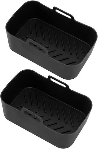 Cesta de silicona para freidora, fácil de 2 piezas para freidora de silicona para el hogar (negro)