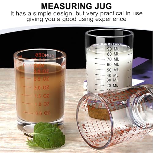 Lot de 2 verres doseurs 90 ml - Pour cocktail, doseur - Petit verre doseur en verre - Accessoire de cocktail - Pour cuisine, bar, fête, cocktail, tequila, vodka, café (noir, rouge) – Image 6