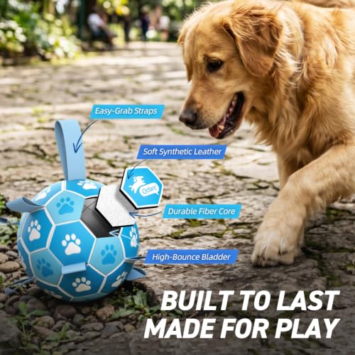 Image of QDAN Dog Soccer Balls Toys : Premium Dog Soccer Ball with Straps, Outdoor Dog Toys, Pet Training Soccer for Medium Large (7 Inch)