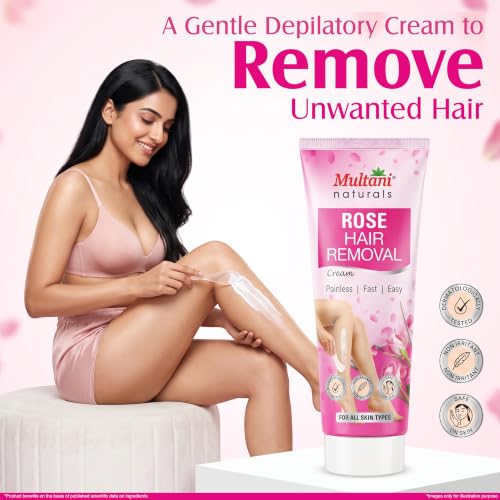 Image of Multani Naturals Rose Hair Removal Cream 120ml | Removes Hair in Minutes | Gentle formula Enriched with Rose and Vitamin E | Painless, Easy, and Effective Hair Removal for Men and Women