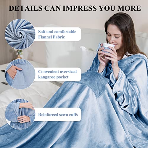 Maxicozy Wearable Blanket With Sleeves And Pocket, 50 "X 70 ", Warm And Comfy Flannel Blanket Sweatshirt For Adult Women Men(Light Blue) #TOP5