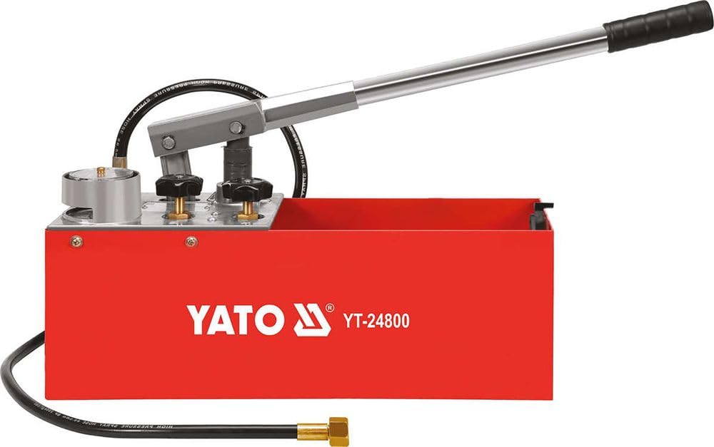 YATO Profi XXL Handpumpe für Drucktest, max. Druck 5 MPa (50 bar), 12 Liter, ideal für Solar Heizung Rohre, Hand Prüfpumpe Druck Prüf Pumpe Befüll PUM, Schwarz