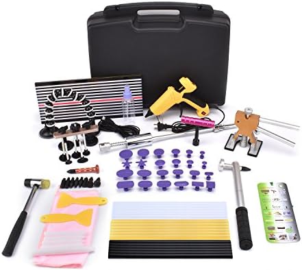 HOTPDR Paintless Dent Repair Tools Kit Gold Dent Lifter with Dent Removal Pulling Tabs Hot Melt Glue Gun Pro Glue Sticks for Dent Puller 76PCS