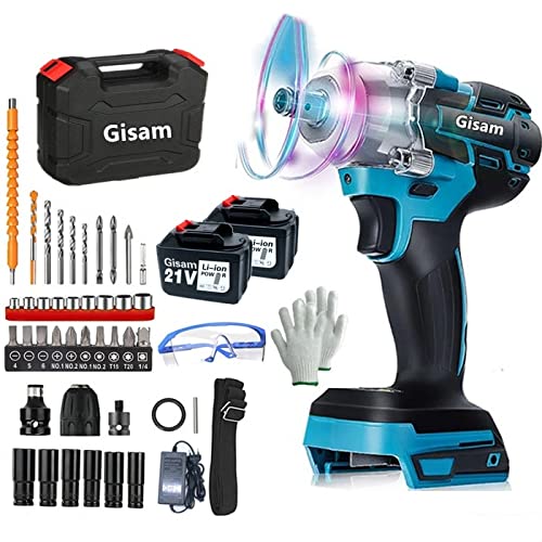 Visseuse à percussion sans fil 21 V 1/2" avec fonction marche avant et arrière, éclairage LED, avec 2 batteries 6,0 Ah, 42 accessoires Cover