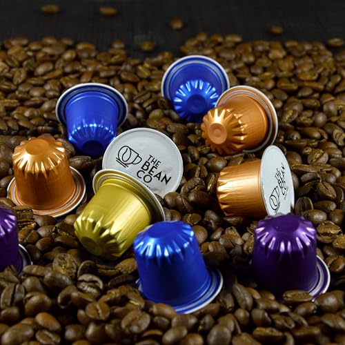 Image of THE BEAN CO Roasters Coffee Capsule Machine with 40 Coffee Pods Assorted- 19 Bar Espresso Coffee Machine for Home | Nespresso Compatible | Compact Design| White