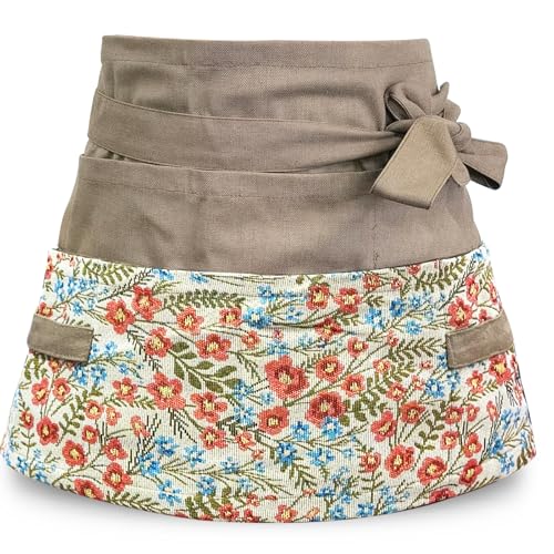 MILCIL Womens Floral Waist Apron Gardening & Kitchen Apron Half Cute Peach Blossom 8 Pockets One Size Fits All