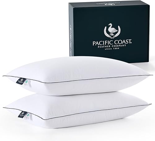 Pacific Coast Almohadas de plumón de ganso blanco, almohadas de cama para dormir de espalda, estómago y de lado, juego de 2 almohadas tamaño King,