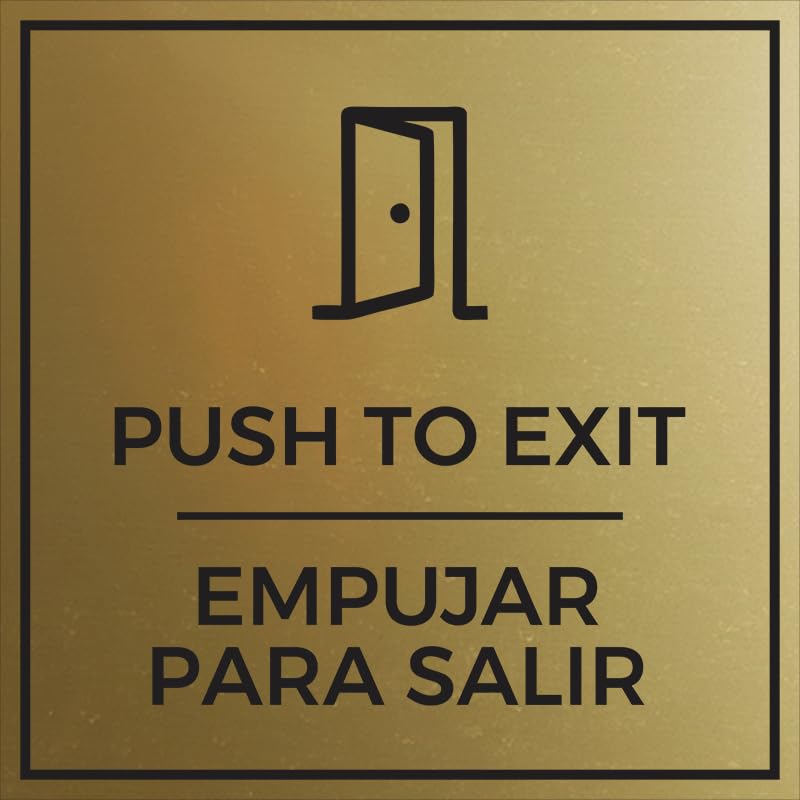 Signs ByLITA Square Push To Exit Door or Wall Sign | Spanish Bilingual Business And Office Signs (Brushed Gold) - Large