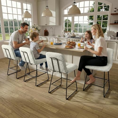 Image of Ollega 26 inch Counter Height Bar Stools with Back, Set of 6, White Velvet