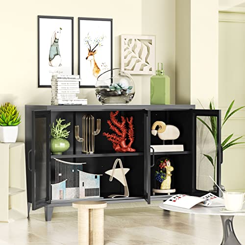 Lissimo Metal Storage Cabinet With 3 Mesh Door,47" Wide Freestanding Floor Kitchen Cupboard, Storage Organizer For Bedroom Bathroom Dining Living Room And Hallway #TOP1
