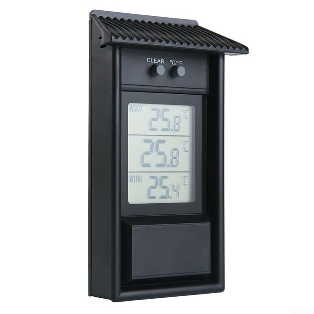 YJDOORPLAY Min Max Thermometer -Digital with Hole Hook High Low for Recording Max and Min Temperatures Greenhouse Accessories for Garden, Wall Mounted(black)