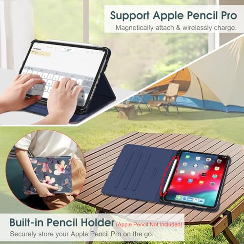 Image of Fintie Folio Case for iPad Pro 11-inch (M5) 2025 / (M4) 2024 - Multiple Angles Viewing Stand Protective Cover with Pencil Holder & Pocket, Auto Wake /Sleep, Hibiscus