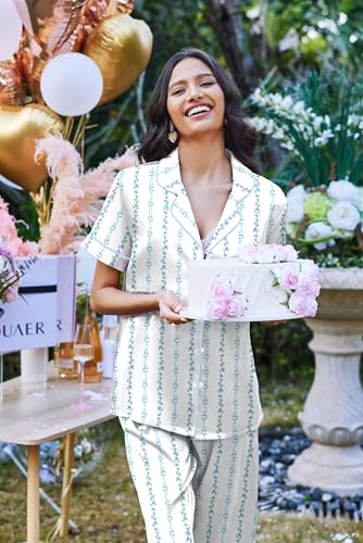 Image of Ekouaer 2 Piece Satin Short Sleeve Pajamas Set Button Down Sleepwear | Soft Pjs Set Classic Loungewear for Wedding, Party, Home, Daily Wear, Date Nights
