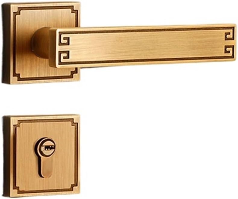 Interior Door Lock Chinese Style Bedroom Room Black zinc Alloy Solid Handle Copper core Handle Lock Silent Door Lock(Bronze A Split Lock)