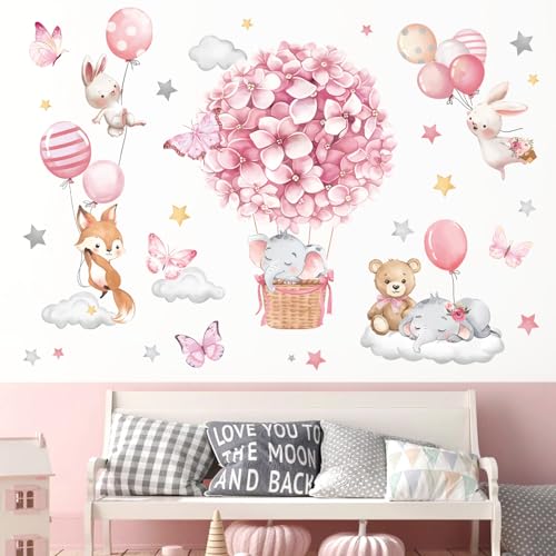 Decalmile DM1008 Animals Hot Air Balloon Wall Decals Flowers Balloons Elephant Bear Wall Stickers Baby Nursery Girls Bedroom Toddler Room Wall Decor thumb #2