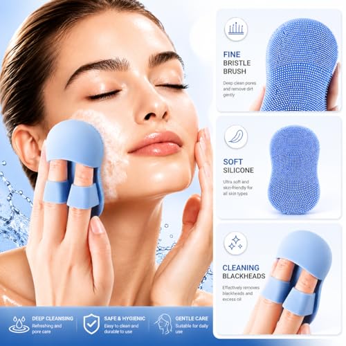 Image of 3 Pcs Silicone Face Scrubber & Ice Roller Combo Set for Skin Care, Facial Cleansing Brush with Exfoliating Pad, Face Mask Applicator Spatula Tool for Women & Men, Reusable Spa Kit Multicolor