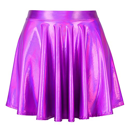 HDE Women's Casual Fashion Flared Pleated A-Line Circle Skater Skirt Purple Holographic - XL - Thumbnail 6