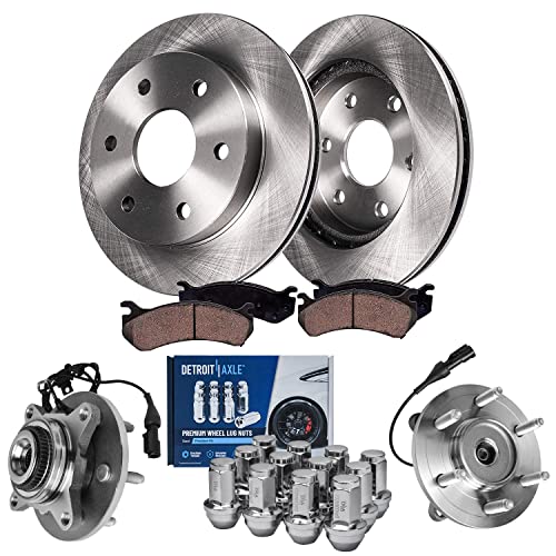 Image of Detroit Axle - 4WD Front Brake Kit for 04-08 Ford F-150, 06-08 Lincoln Mark LT, 2004 2005 2006 2007 2008, Disc Brake Rotors Ceramic Brake Pads Wheel Bearing and Hubs Wheel Lug Nuts Replacement