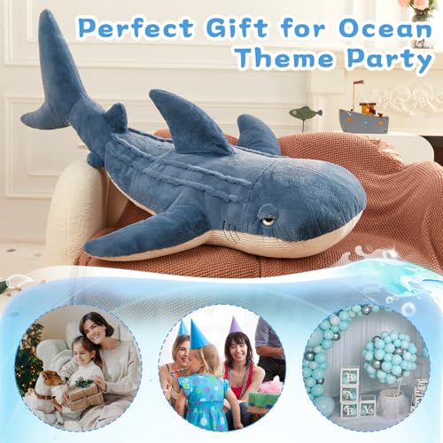 Image of Tezituor 51inches Giant Whale Shark Stuffed Animal, 4.3ft Large Blue Stuffed Whale Shark Plush Body Pillow for Girls Boys, Realistic Plush Toy Christmas Birthday Ocean Theme Gift for Kids Adults