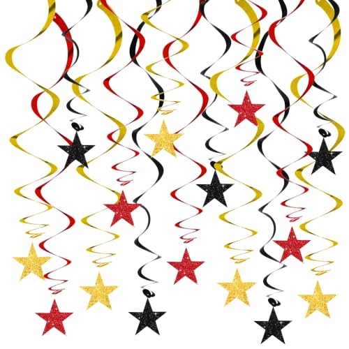 Image of BEISHIDA Black Red Gold Glitter Stars Hanging Swirls Pre-Strung Hanging Ornament Decorations for Casino New Year Birthday Party Movie Night Decorations,Pack of 15