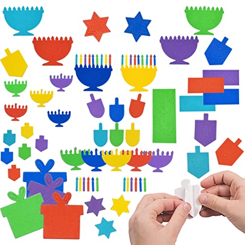 The Dreidel Company 1000-Pieces Hanukkah Foam Stickers Peel & Stick Chanuka Foam Menorah and Dreidel Shapes Self Adhesive Felt Shape for Kids Crafts Mini Arts