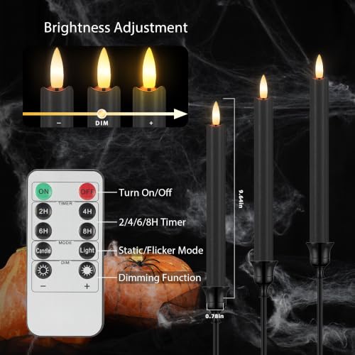 Image of Black Flameless Taper Candles with Remote and Timer, Real Wax, 6 Pack
