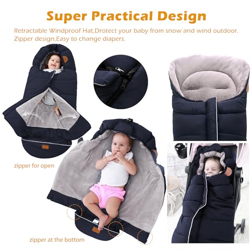 Image of LAT Baby Warm Bunting Bag Universal,Stroller Sleeping Bag Cold Weather,Waterproof Toddler Footmuff(Basic,Navy Blue)