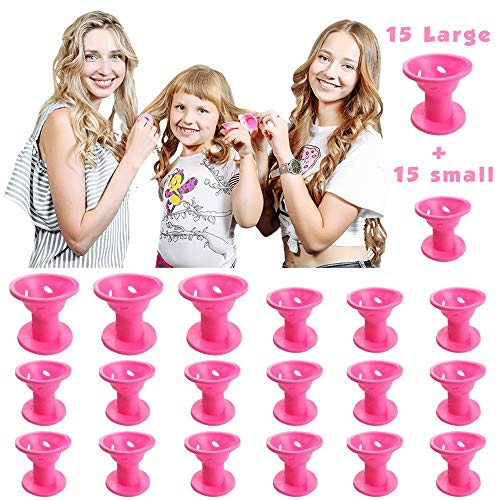 30PCs Silicone Rollers Hair Curlers DIY Hair Style - No-Heat Styling 15pcs x Big, 15pcs x Small Hair Care Curling Rollers - Easy-to-Use Hair Tools & Accessories By GOVARI