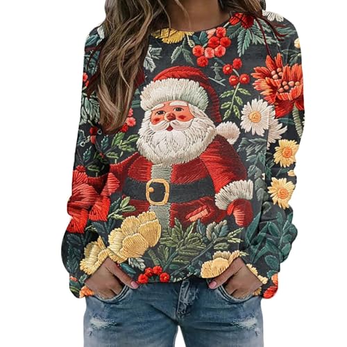 Sudadera de Navidad para mujer con estampado lindo cuello redondo, suéter de Navidad para mujer, cálido y divertido, invierno, Navidad, divertido, jersey de manga larga, rigolo, suéter feo de Navidad