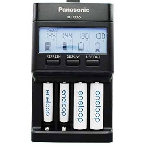 Panasonic eneloop Cargador BQ de cc65 Incluye pantalla LCD, 4 eneloop AAA Micro y cajita AccuCell) Blue