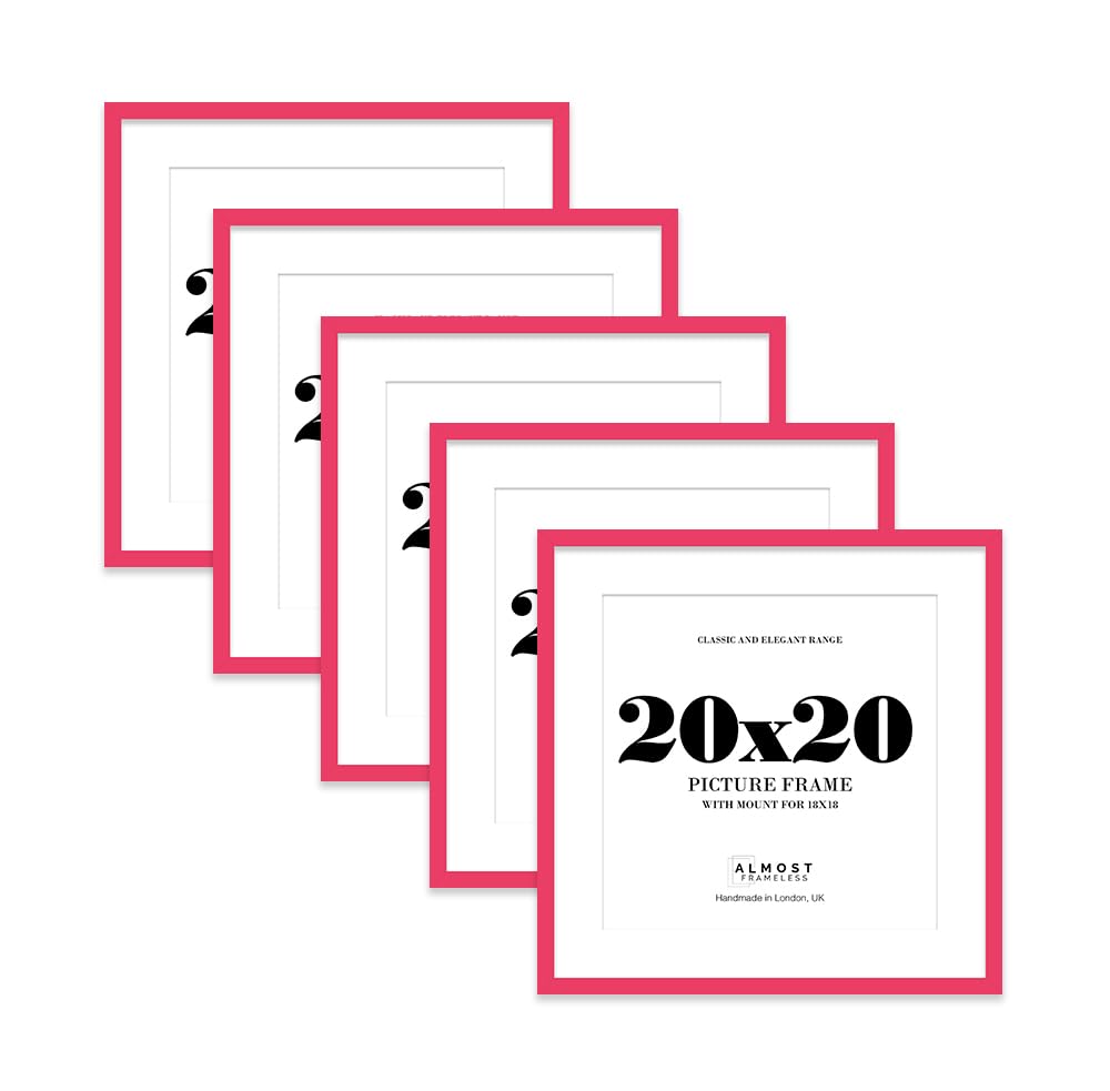 20x20 Bright Pink Picture Frame with Mount for 18x18 Photos, Prints - Modern Square Wall Frame, Set of 5