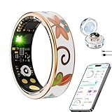 Smart Ring for Women,Fitness Tracker with Heart Rate,Blood Oxygen,Blood Pressure,Sleep Monitoring,Step Counting,IP68 Waterproof for iPhone and Android,No Subscription Fee (Enamel Rose Gold, 9#)
